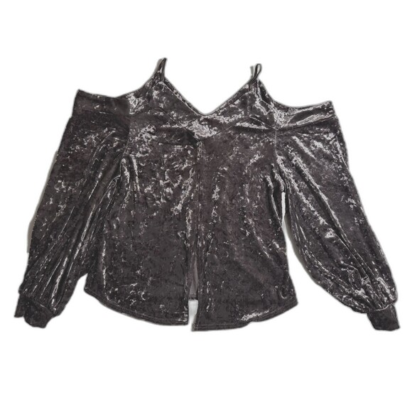 Fate By LFD Crashed Velvet Cold Shoulder Top Metallic Soft Brown Gray M Holidays - Picture 2 of 7